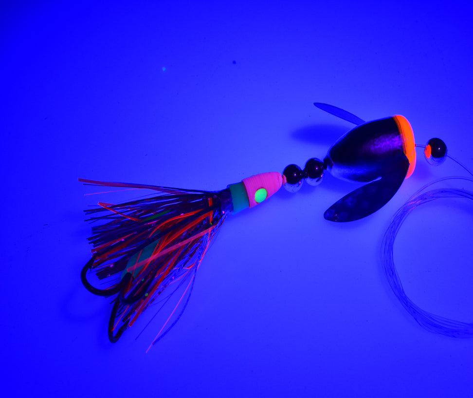 UV Double Trouble Fluorescent Orange - Lake Trout Spin-N-Glo –
