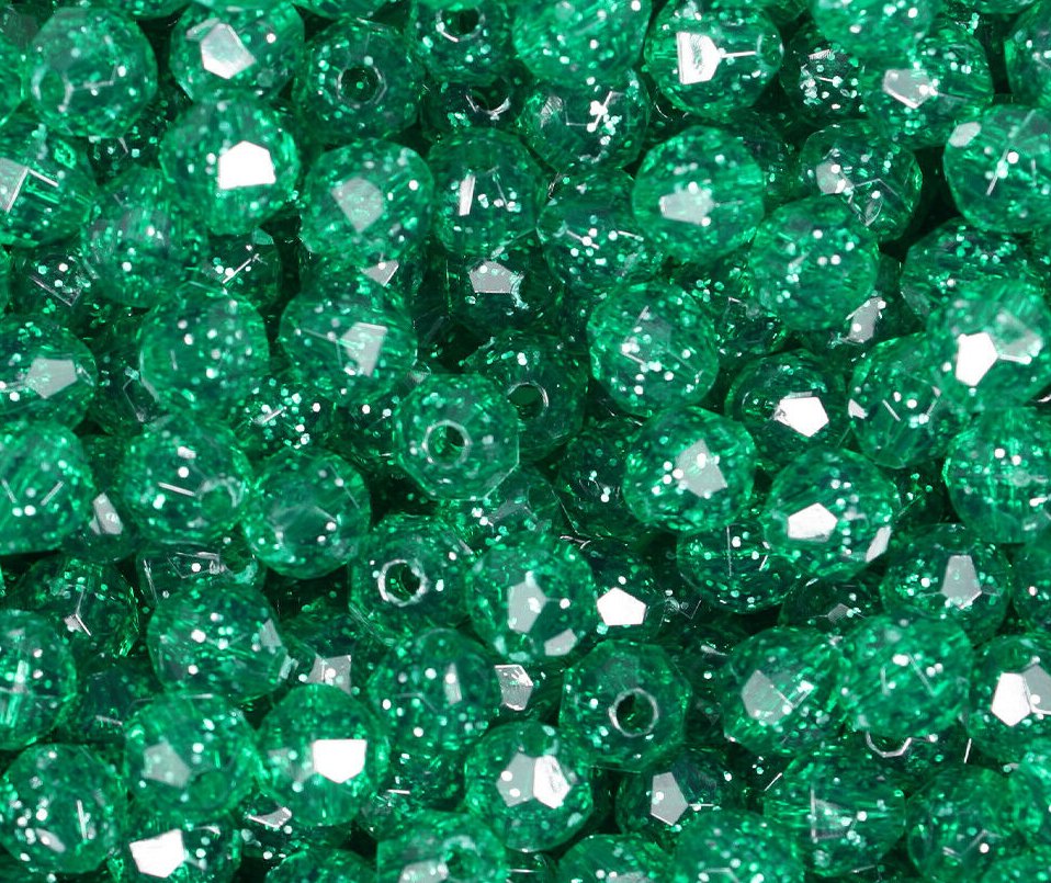 Emerald Green Transparent Sparkle Faceted Bead Salmon & Trout