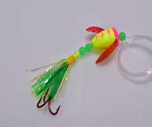 glitter chartreuse pink tiger lake trout trolling lure spin-n-glo