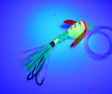 Load image into Gallery viewer, glitter chartreuse pink tiger lake trout trolling lure spin-n-glo
