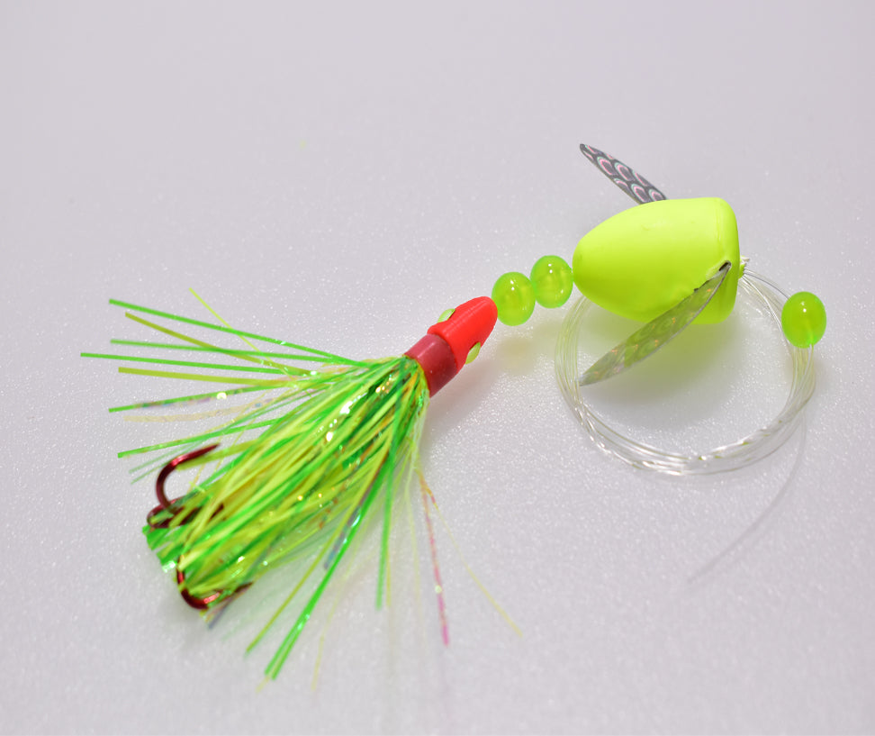 fluorescent chartreuse lake trout spin-n-glo trolling lure