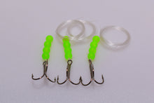 Load image into Gallery viewer, Single Treble Trolling Fly Leader - Fluorescent Green - 3 Pack
