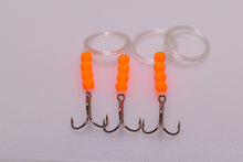 Load image into Gallery viewer, salmon trolling fly leader fluorescent orange beads
