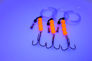Single Treble Trolling Fly Leader - Fluorescent Orange - 3 Pack